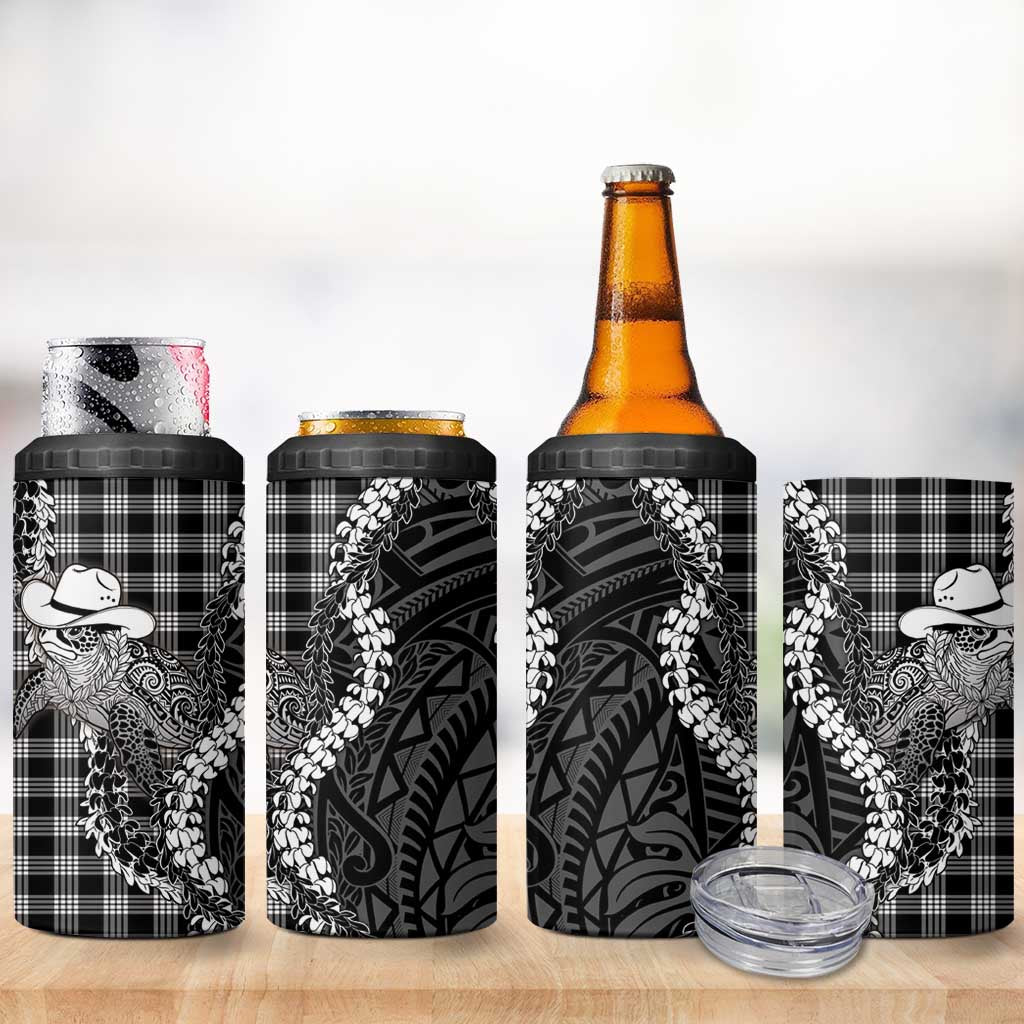 Black Hawaii Palaka Cowboy Turtle 4 in 1 Can Cooler Tumbler Hawaiian Paniolo Puakenikeni Maile Lei