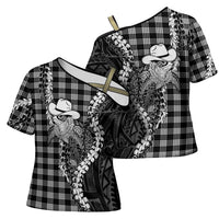 Black Hawaii Palaka Cowboy Turtle Cross Shoulder Shirt Hawaiian Paniolo Puakenikeni Maile Lei DT05 - Polynesian Pride