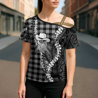 Black Hawaii Palaka Cowboy Turtle Cross Shoulder Shirt Hawaiian Paniolo Puakenikeni Maile Lei DT05 - Polynesian Pride