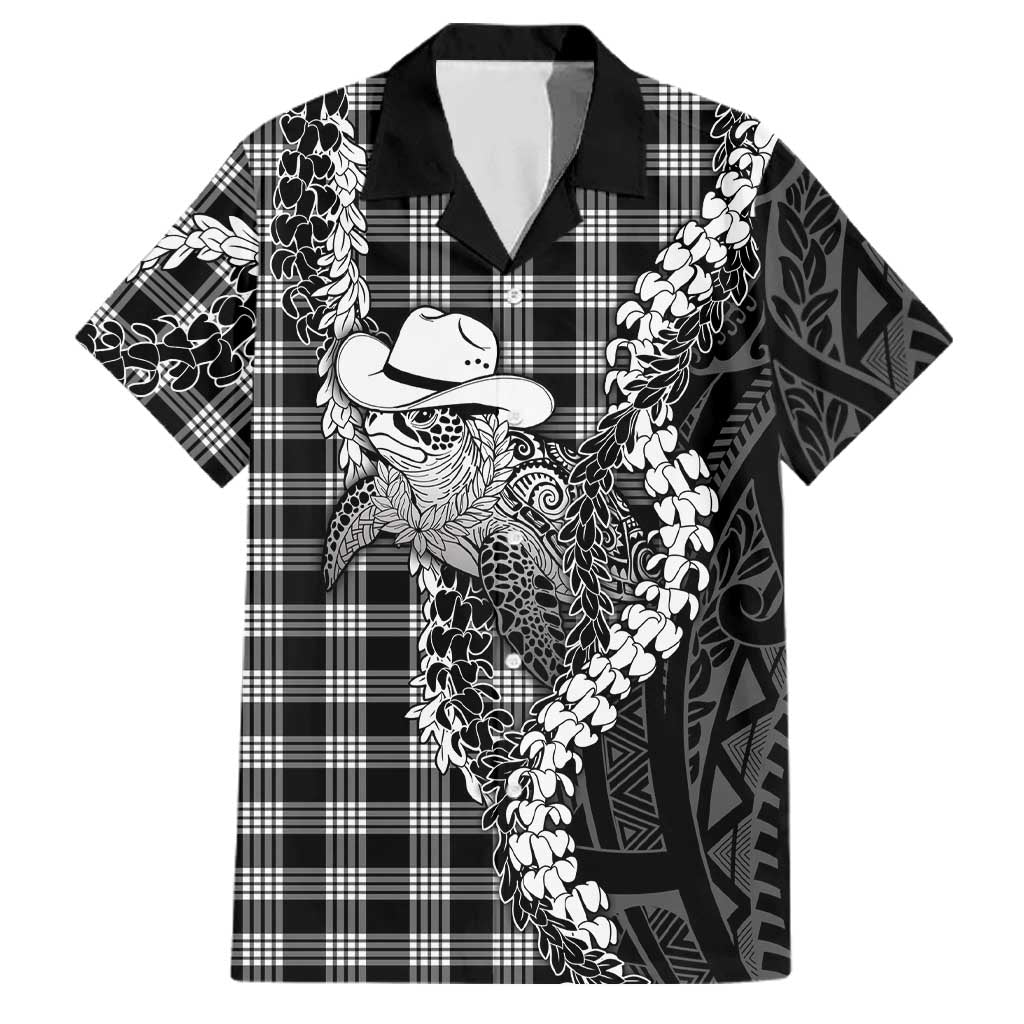 Black Hawaii Palaka Cowboy Turtle Family Matching Long Sleeve Bodycon Dress and Hawaiian Shirt Hawaiian Paniolo Puakenikeni Maile Lei