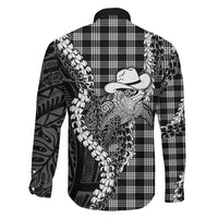 Black Hawaii Palaka Cowboy Turtle Family Matching Long Sleeve Bodycon Dress and Hawaiian Shirt Hawaiian Paniolo Puakenikeni Maile Lei