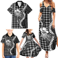 Black Hawaii Palaka Cowboy Turtle Family Matching Summer Maxi Dress and Hawaiian Shirt Hawaiian Paniolo Puakenikeni Maile Lei