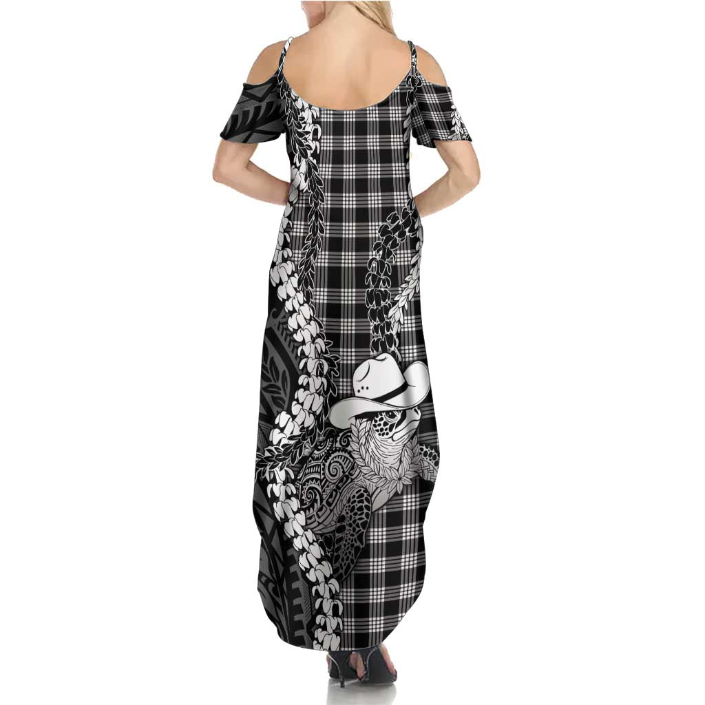 Black Hawaii Palaka Cowboy Turtle Family Matching Summer Maxi Dress and Hawaiian Shirt Hawaiian Paniolo Puakenikeni Maile Lei