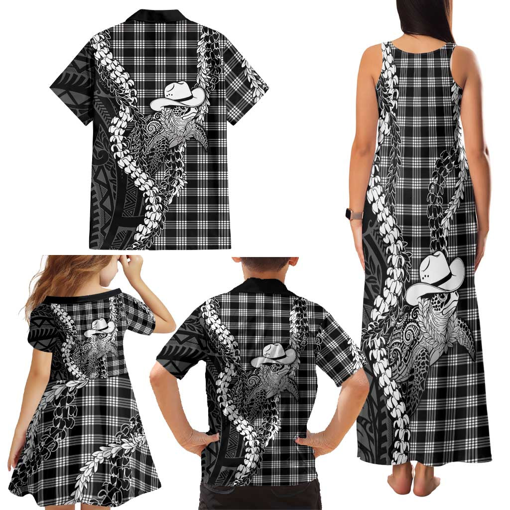 Black Hawaii Palaka Cowboy Turtle Family Matching Tank Maxi Dress and Hawaiian Shirt Hawaiian Paniolo Puakenikeni Maile Lei