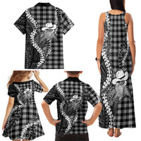 Black Hawaii Palaka Cowboy Turtle Family Matching Tank Maxi Dress and Hawaiian Shirt Hawaiian Paniolo Puakenikeni Maile Lei