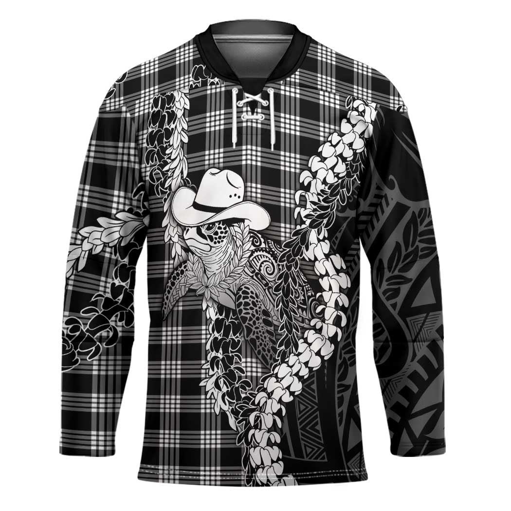 Black Hawaii Palaka Cowboy Turtle Hockey Jersey Hawaiian Paniolo Puakenikeni Maile Lei