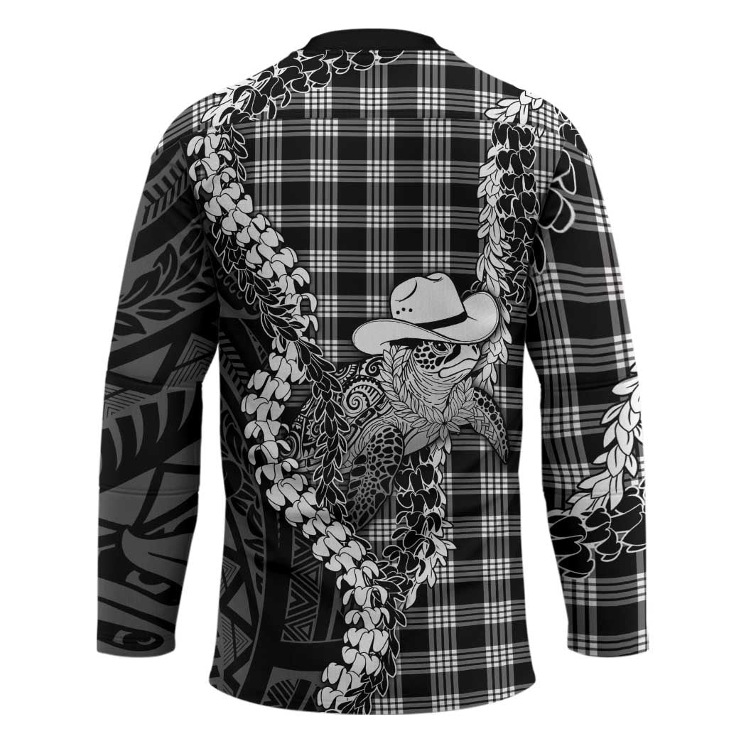 Black Hawaii Palaka Cowboy Turtle Hockey Jersey Hawaiian Paniolo Puakenikeni Maile Lei