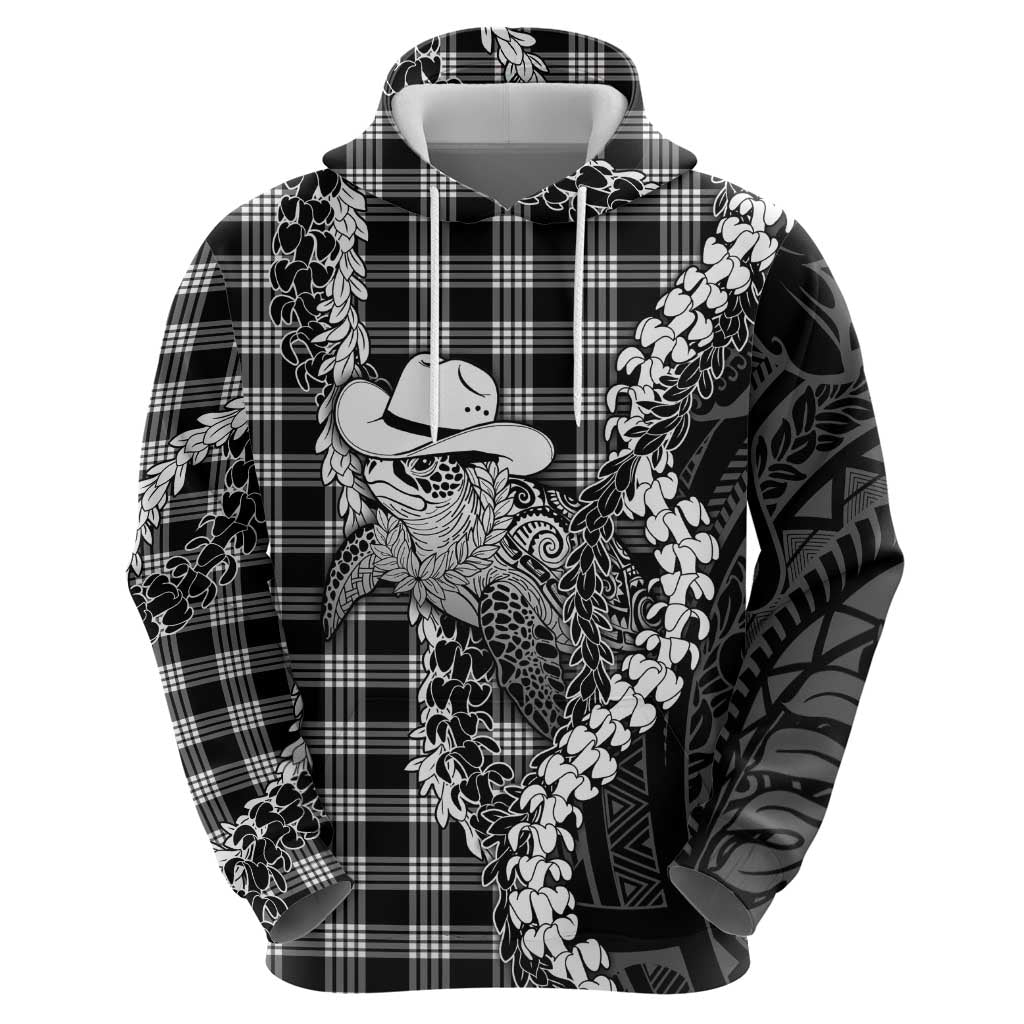 Black Hawaii Palaka Cowboy Turtle Hoodie Hawaiian Paniolo Puakenikeni Maile Lei DT05 - Polynesian Pride