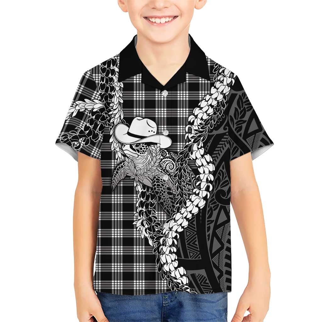 Black Hawaii Palaka Cowboy Turtle Kid Hawaiian Shirt Hawaiian Paniolo Puakenikeni Maile Lei DT05 Kid Black - Polynesian Pride