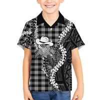 Black Hawaii Palaka Cowboy Turtle Kid Hawaiian Shirt Hawaiian Paniolo Puakenikeni Maile Lei DT05 Kid Black - Polynesian Pride
