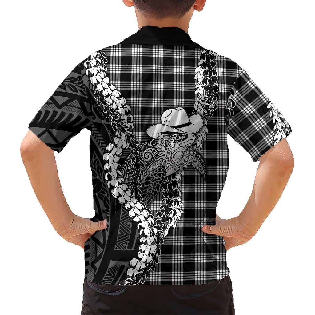 Black Hawaii Palaka Cowboy Turtle Kid Hawaiian Shirt Hawaiian Paniolo Puakenikeni Maile Lei DT05 - Polynesian Pride