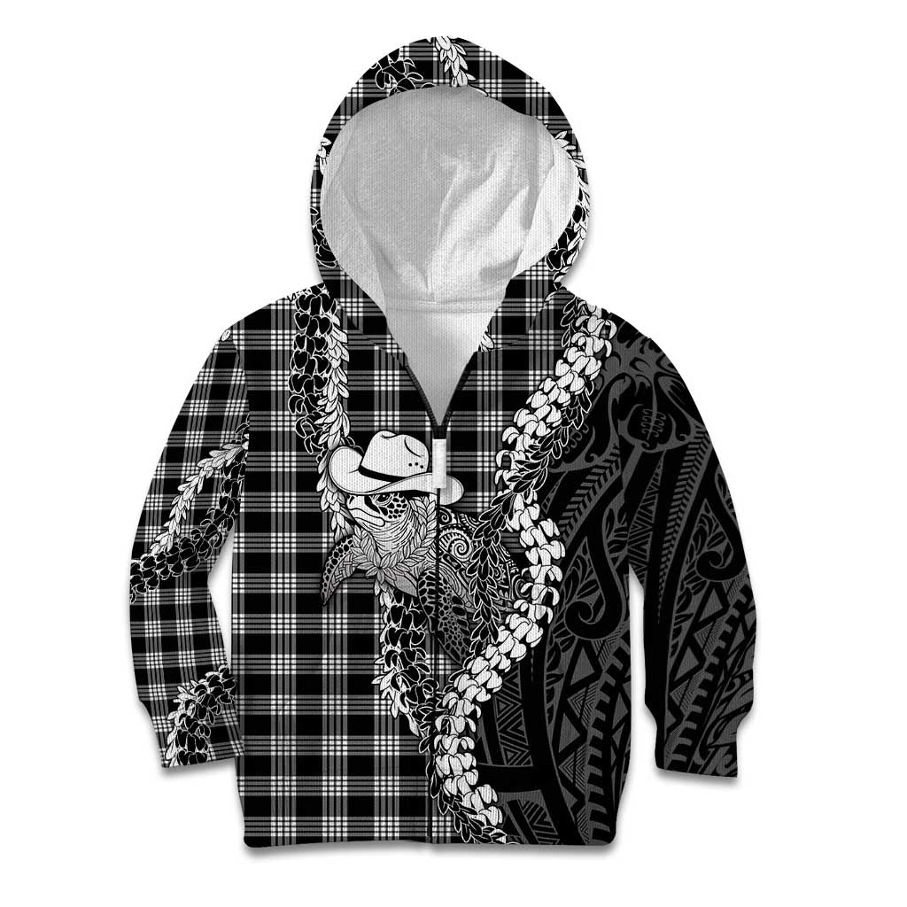 Black Hawaii Palaka Cowboy Turtle Kid Hoodie Hawaiian Paniolo Puakenikeni Maile Lei DT05 Zip Hoodie Black - Polynesian Pride