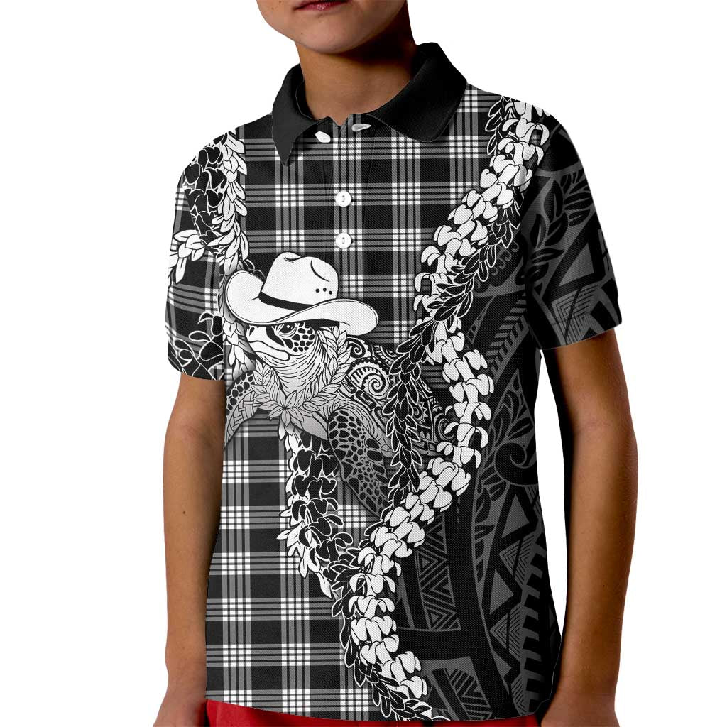 Black Hawaii Palaka Cowboy Turtle Kid Polo Shirt Hawaiian Paniolo Puakenikeni Maile Lei DT05 Kid Black - Polynesian Pride