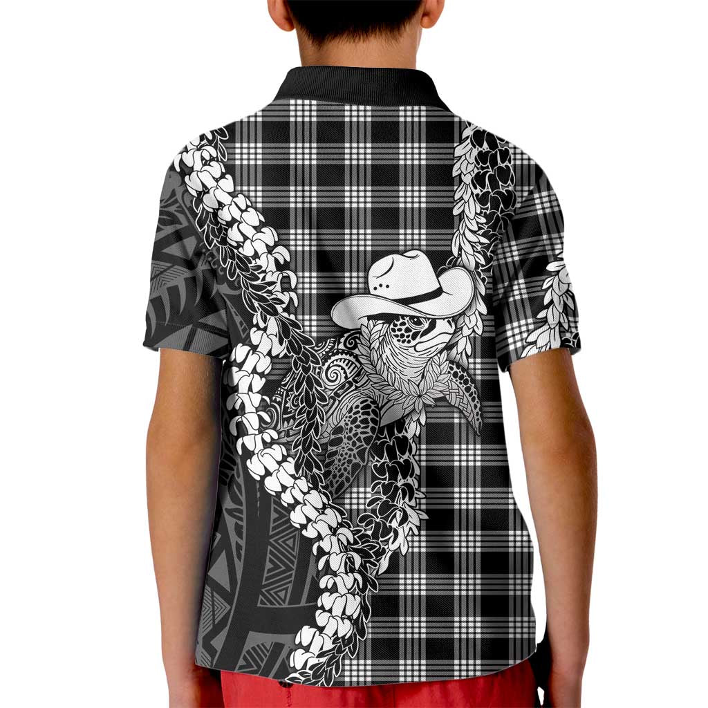 Black Hawaii Palaka Cowboy Turtle Kid Polo Shirt Hawaiian Paniolo Puakenikeni Maile Lei DT05 - Polynesian Pride