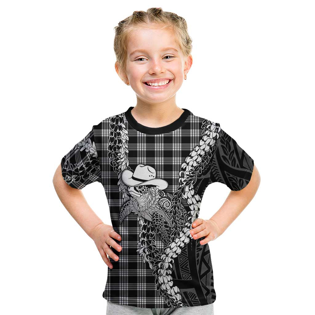 Black Hawaii Palaka Cowboy Turtle Kid T Shirt Hawaiian Paniolo Puakenikeni Maile Lei DT05 Black - Polynesian Pride