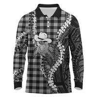 Black Hawaii Palaka Cowboy Turtle Long Sleeve Polo Shirt Hawaiian Paniolo Puakenikeni Maile Lei DT05 Black - Polynesian Pride
