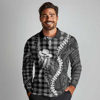 Black Hawaii Palaka Cowboy Turtle Long Sleeve Polo Shirt Hawaiian Paniolo Puakenikeni Maile Lei DT05 - Polynesian Pride