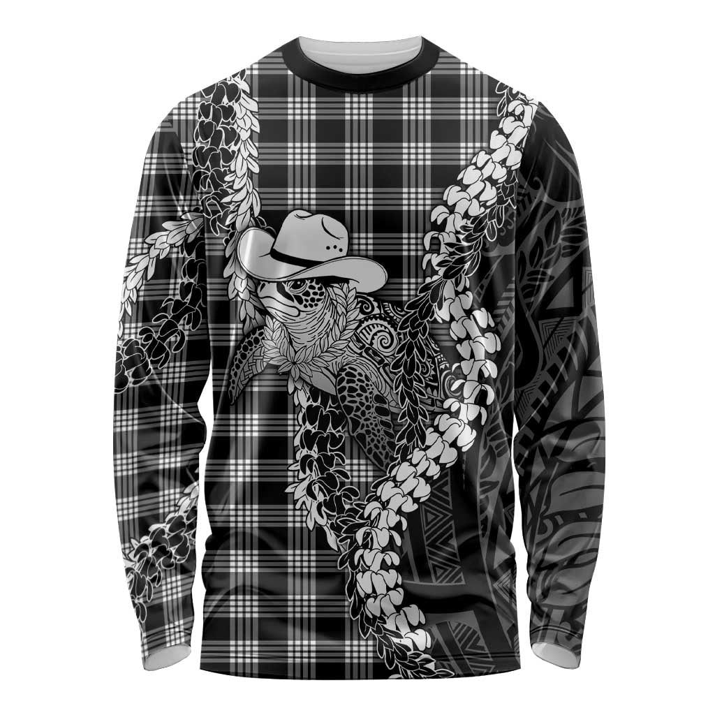 Black Hawaii Palaka Cowboy Turtle Long Sleeve Shirt Hawaiian Paniolo Puakenikeni Maile Lei DT05 Unisex Black - Polynesian Pride