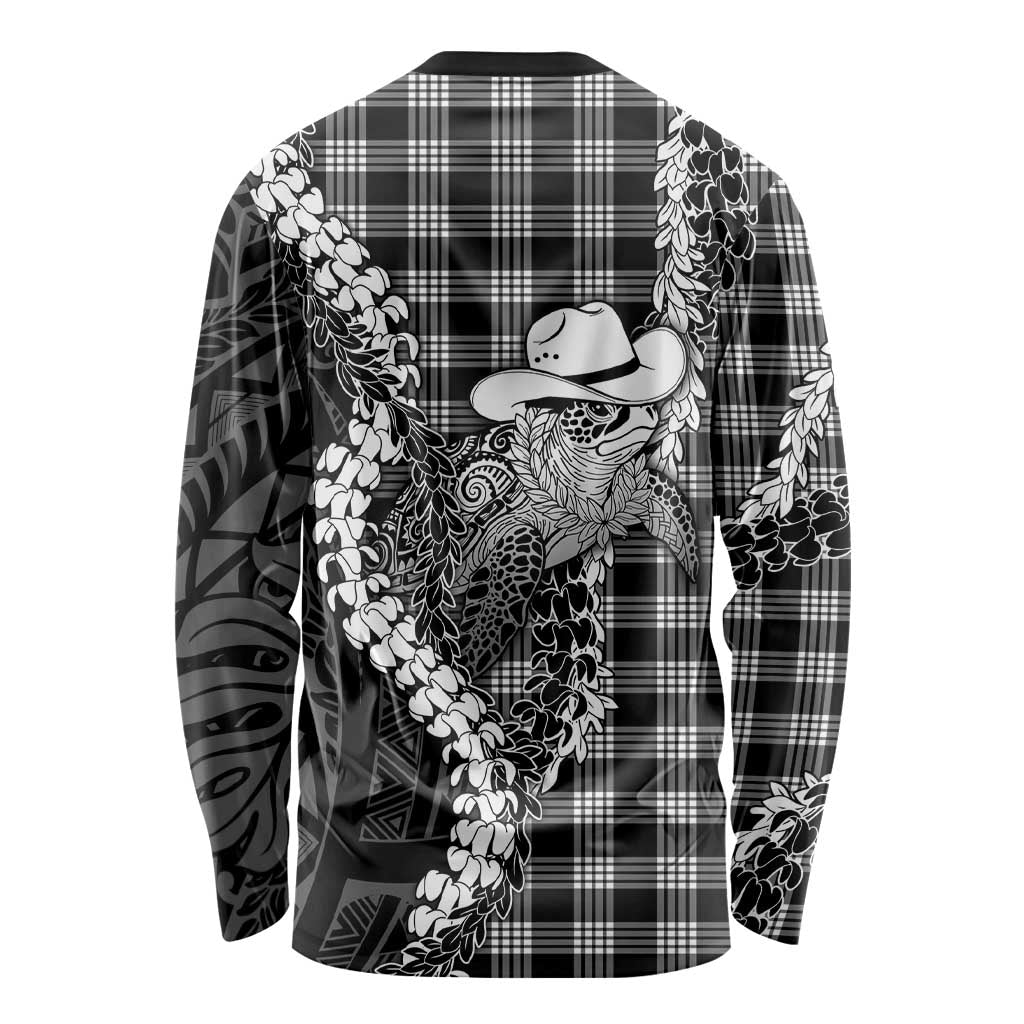 Black Hawaii Palaka Cowboy Turtle Long Sleeve Shirt Hawaiian Paniolo Puakenikeni Maile Lei DT05 - Polynesian Pride