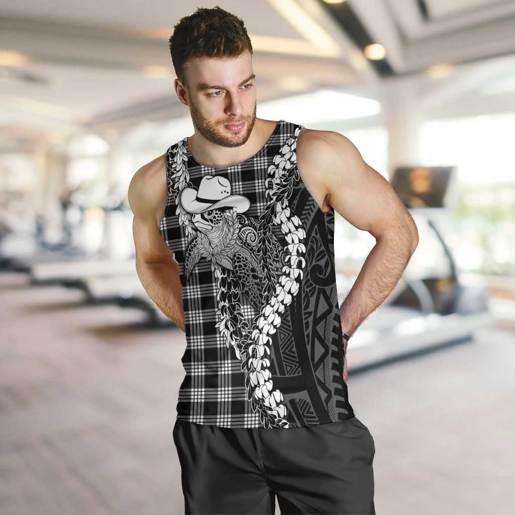 Black Hawaii Palaka Cowboy Turtle Men Tank Top Hawaiian Paniolo Puakenikeni Maile Lei