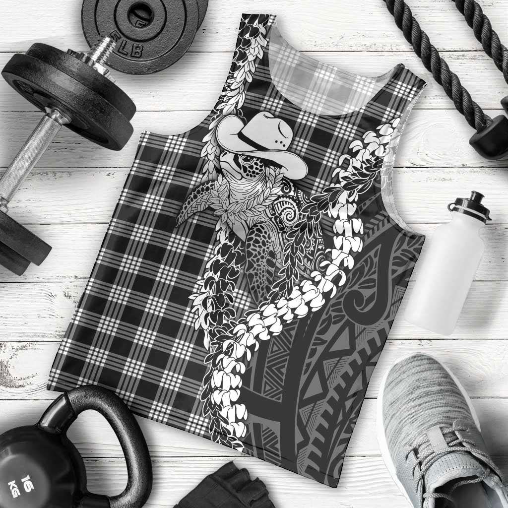 Black Hawaii Palaka Cowboy Turtle Men Tank Top Hawaiian Paniolo Puakenikeni Maile Lei