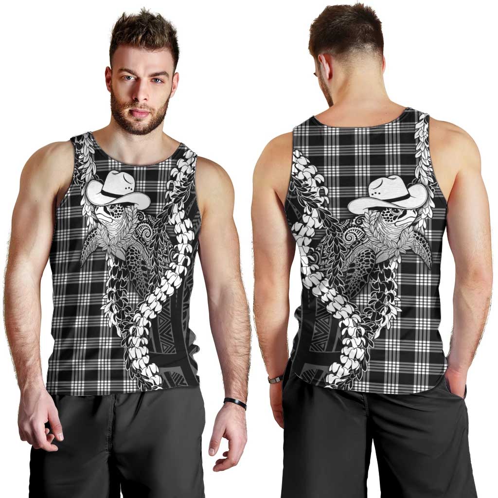 Black Hawaii Palaka Cowboy Turtle Men Tank Top Hawaiian Paniolo Puakenikeni Maile Lei