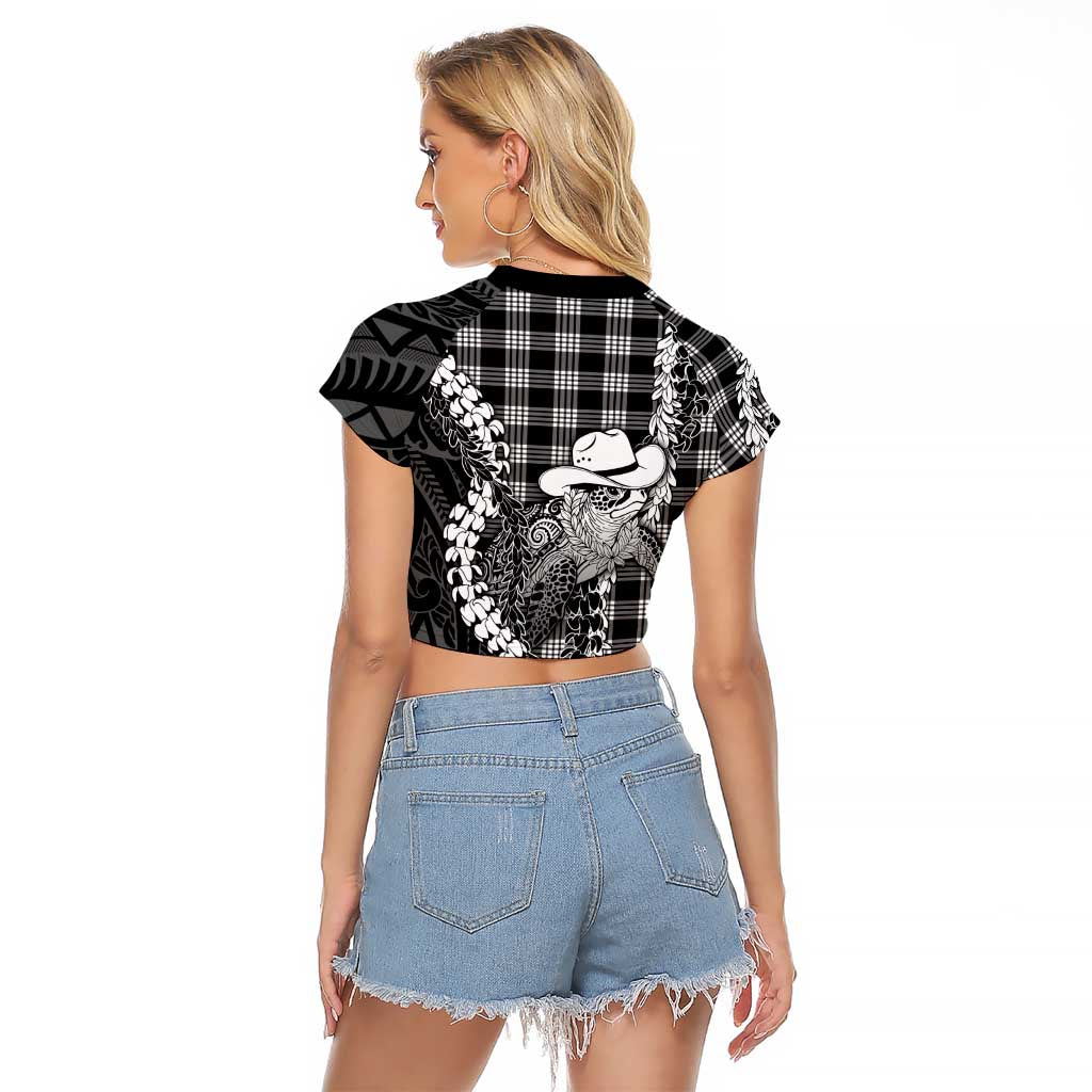 Black Hawaii Palaka Cowboy Turtle Raglan Cropped T Shirt Hawaiian Paniolo Puakenikeni Maile Lei DT05 - Polynesian Pride