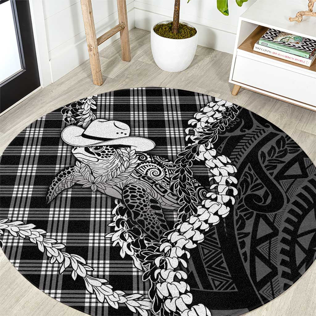 Black Hawaii Palaka Cowboy Turtle Round Carpet Hawaiian Paniolo Puakenikeni Maile Lei