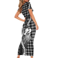 Black Hawaii Palaka Cowboy Turtle Short Sleeve Bodycon Dress Hawaiian Paniolo Puakenikeni Maile Lei DT05 - Polynesian Pride