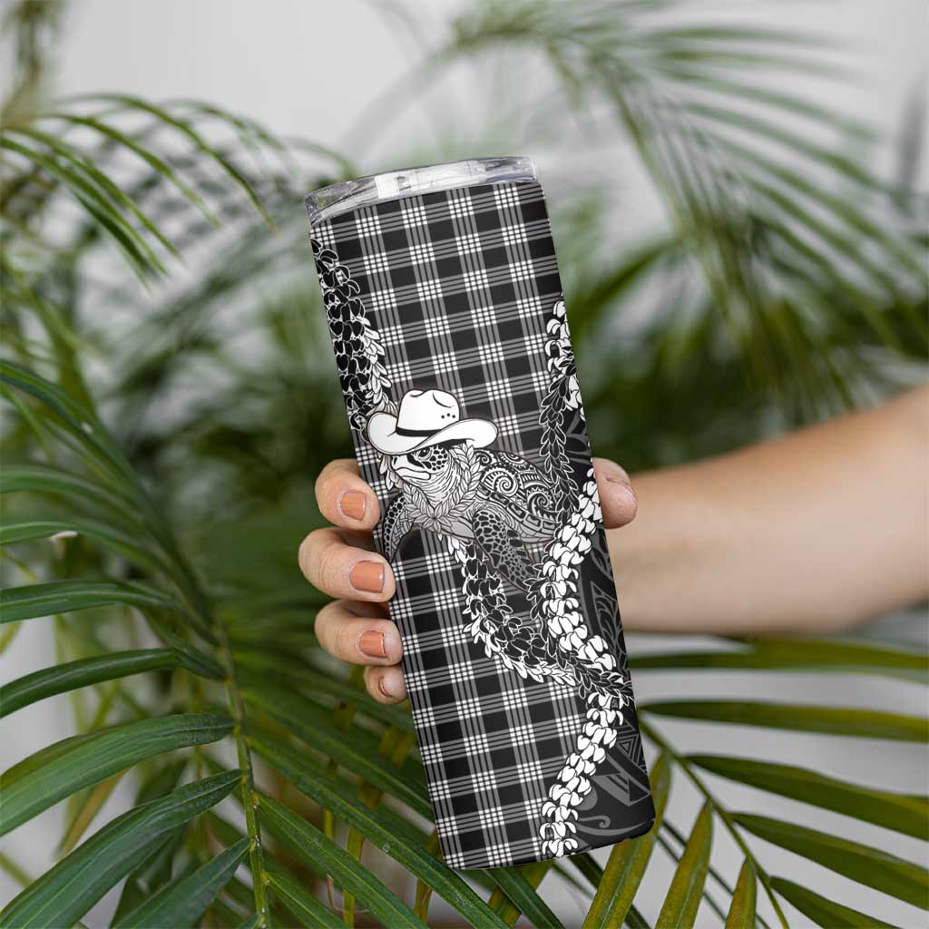 Black Hawaii Palaka Cowboy Turtle Skinny Tumbler Hawaiian Paniolo Puakenikeni Maile Lei DT05 - Polynesian Pride