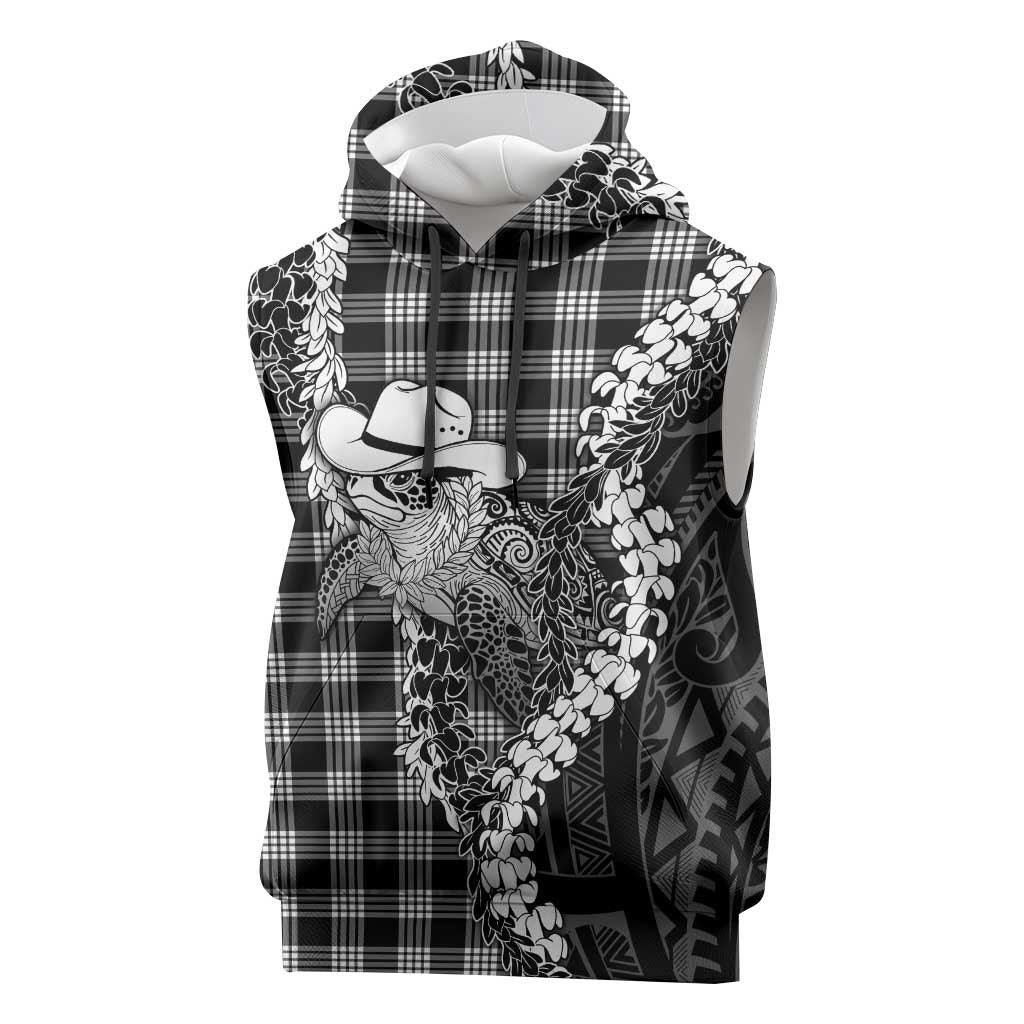 Black Hawaii Palaka Cowboy Turtle Sleeveless Hoodie Hawaiian Paniolo Puakenikeni Maile Lei DT05 Black - Polynesian Pride