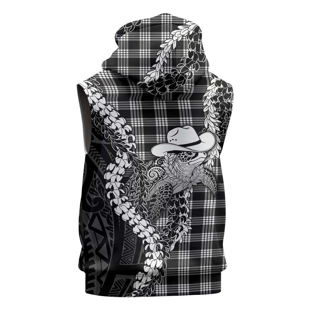 Black Hawaii Palaka Cowboy Turtle Sleeveless Hoodie Hawaiian Paniolo Puakenikeni Maile Lei DT05 - Polynesian Pride