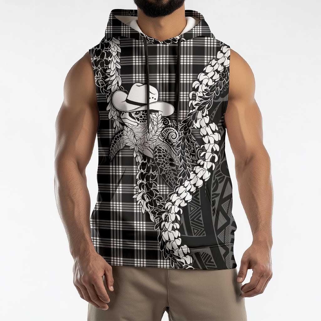 Black Hawaii Palaka Cowboy Turtle Sleeveless Hoodie Hawaiian Paniolo Puakenikeni Maile Lei DT05 - Polynesian Pride