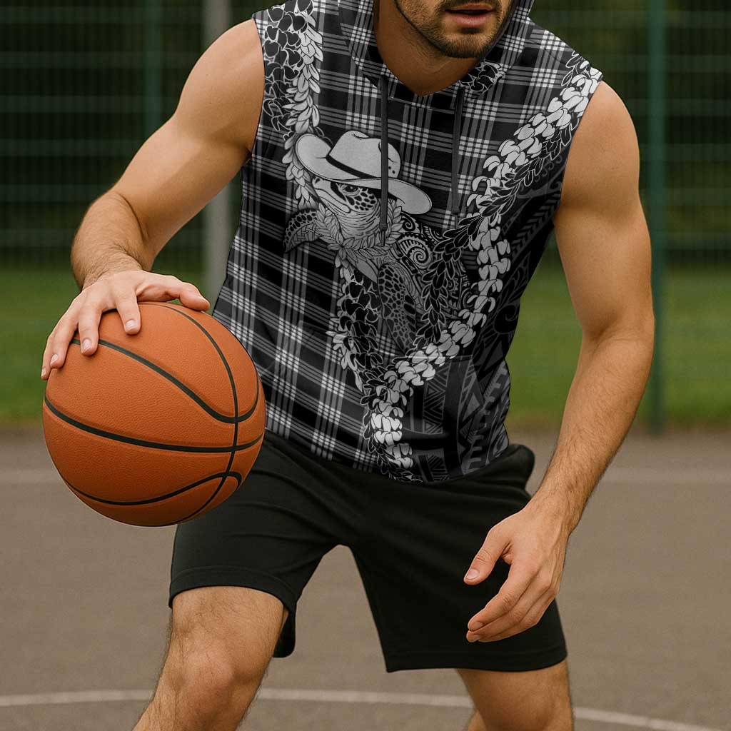 Black Hawaii Palaka Cowboy Turtle Sleeveless Hoodie Hawaiian Paniolo Puakenikeni Maile Lei DT05 - Polynesian Pride