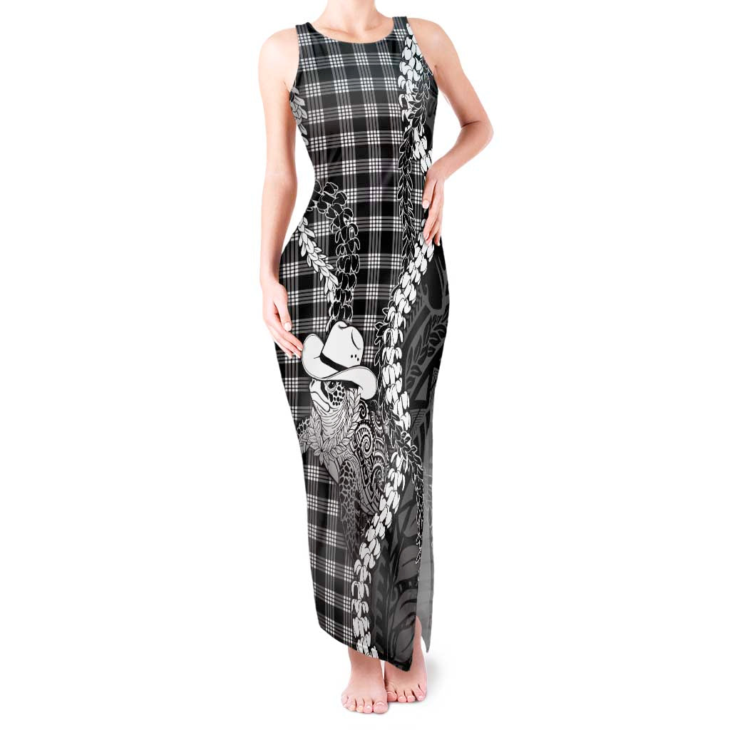 Black Hawaii Palaka Cowboy Turtle Tank Maxi Dress Hawaiian Paniolo Puakenikeni Maile Lei DT05 Women Black - Polynesian Pride