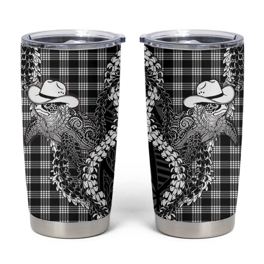 Black Hawaii Palaka Cowboy Turtle Tumbler Cup Hawaiian Paniolo Puakenikeni Maile Lei DT05 Black - Polynesian Pride