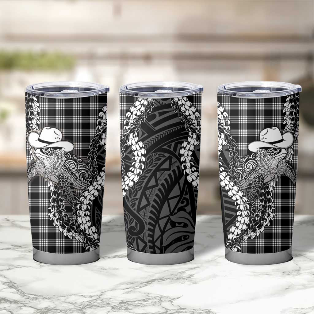 Black Hawaii Palaka Cowboy Turtle Tumbler Cup Hawaiian Paniolo Puakenikeni Maile Lei DT05 - Polynesian Pride