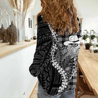 Black Hawaii Palaka Cowboy Turtle Women Casual Shirt Hawaiian Paniolo Puakenikeni Maile Lei DT05 - Polynesian Pride