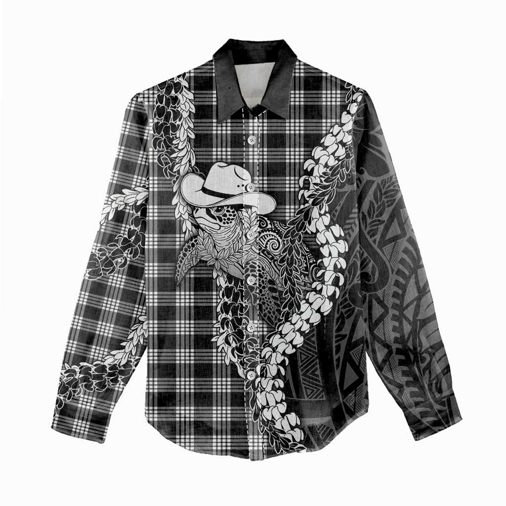 Black Hawaii Palaka Cowboy Turtle Women Casual Shirt Hawaiian Paniolo Puakenikeni Maile Lei DT05 - Polynesian Pride