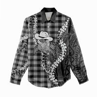Black Hawaii Palaka Cowboy Turtle Women Casual Shirt Hawaiian Paniolo Puakenikeni Maile Lei DT05 - Polynesian Pride