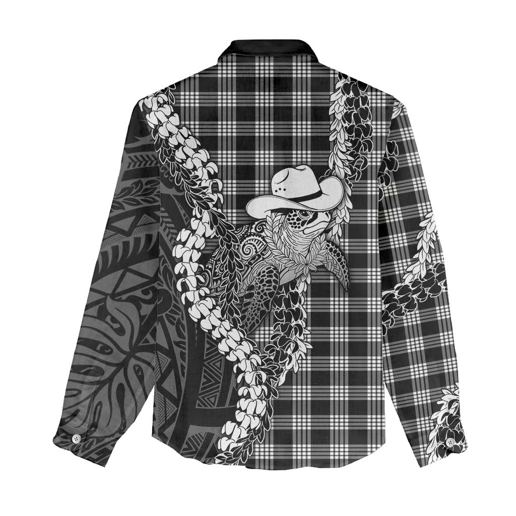 Black Hawaii Palaka Cowboy Turtle Women Casual Shirt Hawaiian Paniolo Puakenikeni Maile Lei DT05 - Polynesian Pride