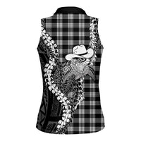 Black Hawaii Palaka Cowboy Turtle Women Sleeveless Polo Shirt Hawaiian Paniolo Puakenikeni Maile Lei DT05 - Polynesian Pride