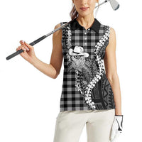 Black Hawaii Palaka Cowboy Turtle Women Sleeveless Polo Shirt Hawaiian Paniolo Puakenikeni Maile Lei DT05 - Polynesian Pride