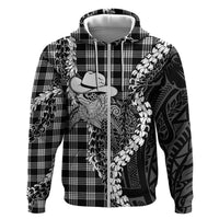 Black Hawaii Palaka Cowboy Turtle Zip Hoodie Hawaiian Paniolo Puakenikeni Maile Lei DT05 Zip Hoodie Black - Polynesian Pride