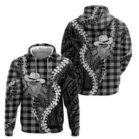 Black Hawaii Palaka Cowboy Turtle Zip Hoodie Hawaiian Paniolo Puakenikeni Maile Lei DT05 - Polynesian Pride