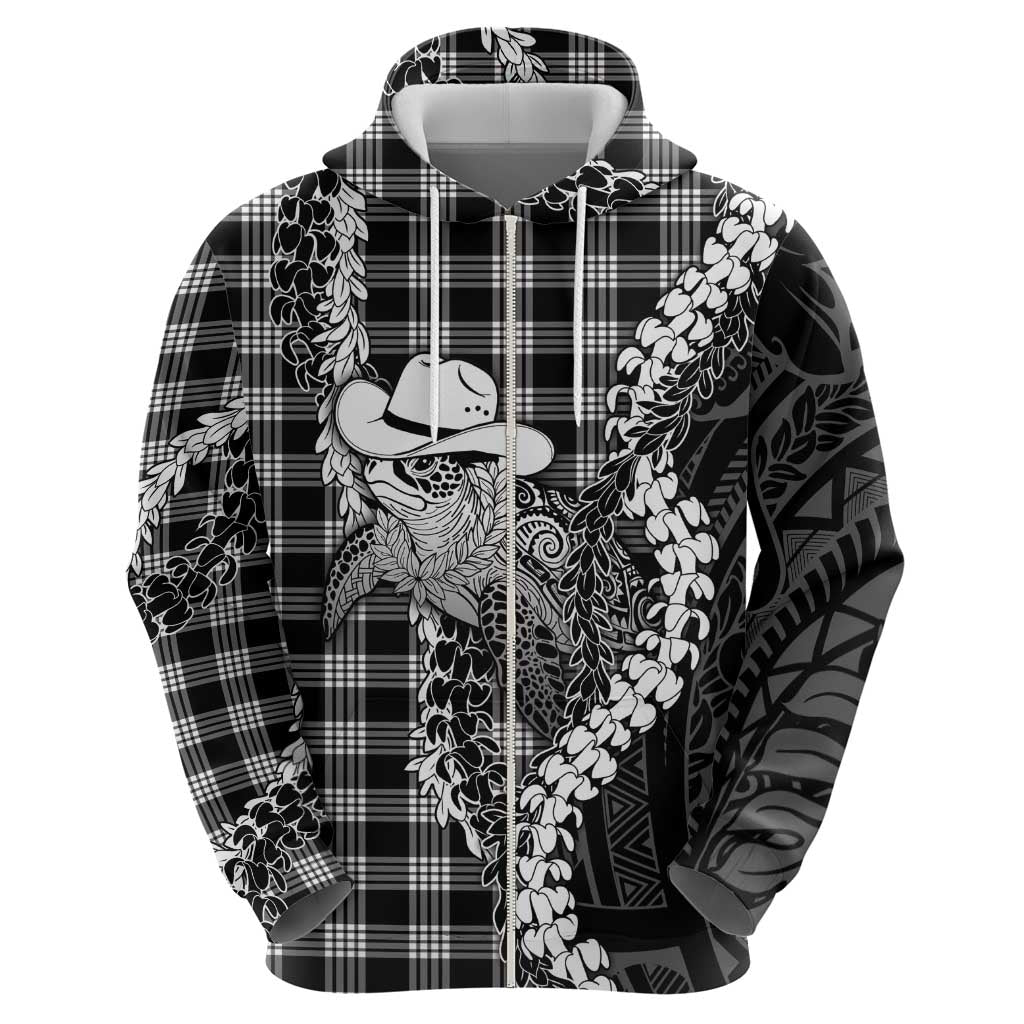 Black Hawaii Palaka Cowboy Turtle Zip Hoodie Hawaiian Paniolo Puakenikeni Maile Lei DT05 - Polynesian Pride