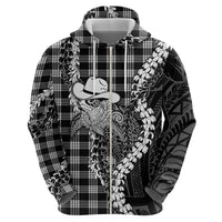 Black Hawaii Palaka Cowboy Turtle Zip Hoodie Hawaiian Paniolo Puakenikeni Maile Lei DT05 - Polynesian Pride