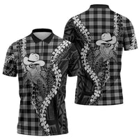 Black Hawaii Palaka Cowboy Turtle Zipper Polo Shirt Hawaiian Paniolo Puakenikeni Maile Lei DT05 - Polynesian Pride