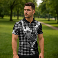 Black Hawaii Palaka Cowboy Turtle Zipper Polo Shirt Hawaiian Paniolo Puakenikeni Maile Lei DT05 - Polynesian Pride