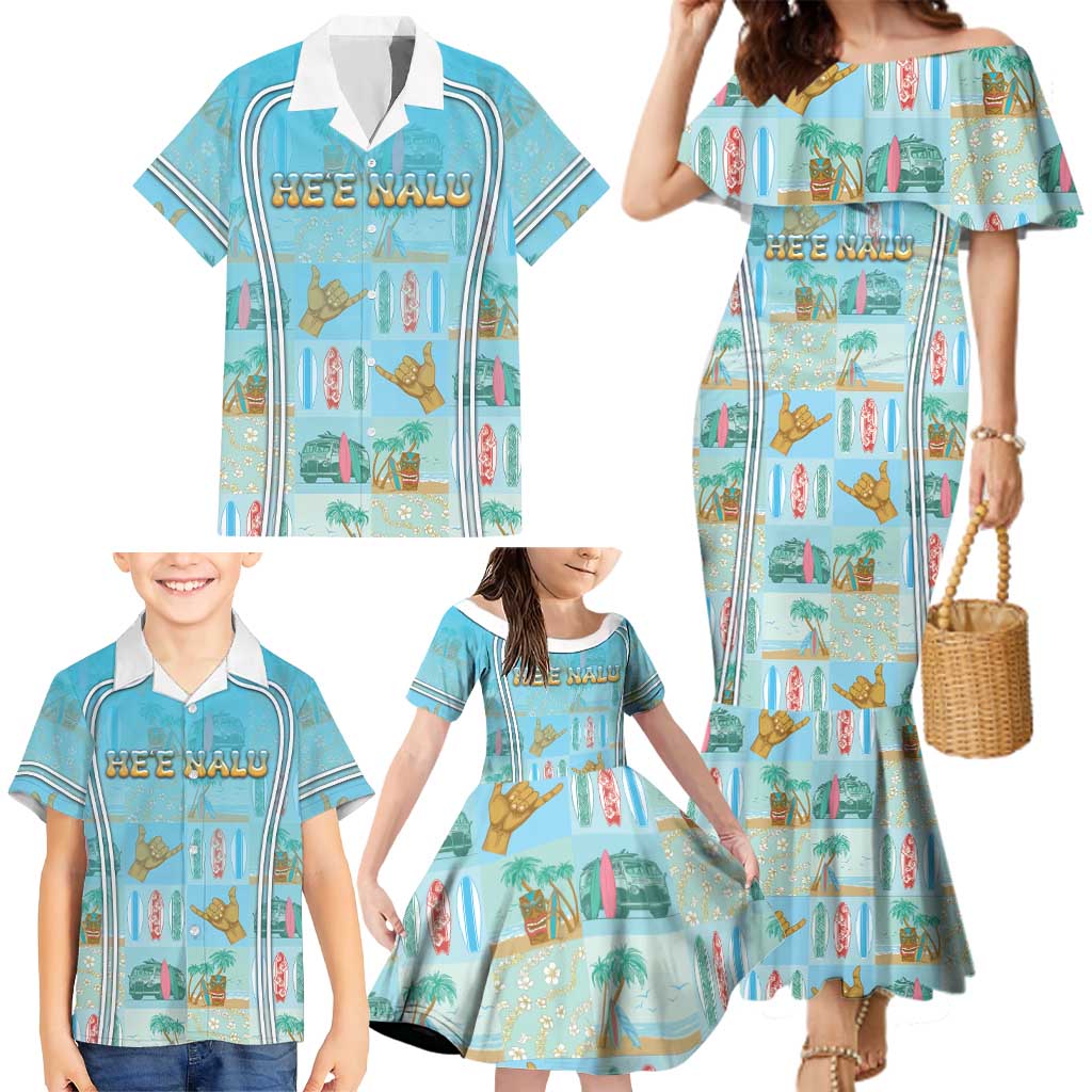 Custom Hawaii Surfing Family Matching Mermaid Dress and Hawaiian Shirt He'e Nalu DT05 - Polynesian Pride